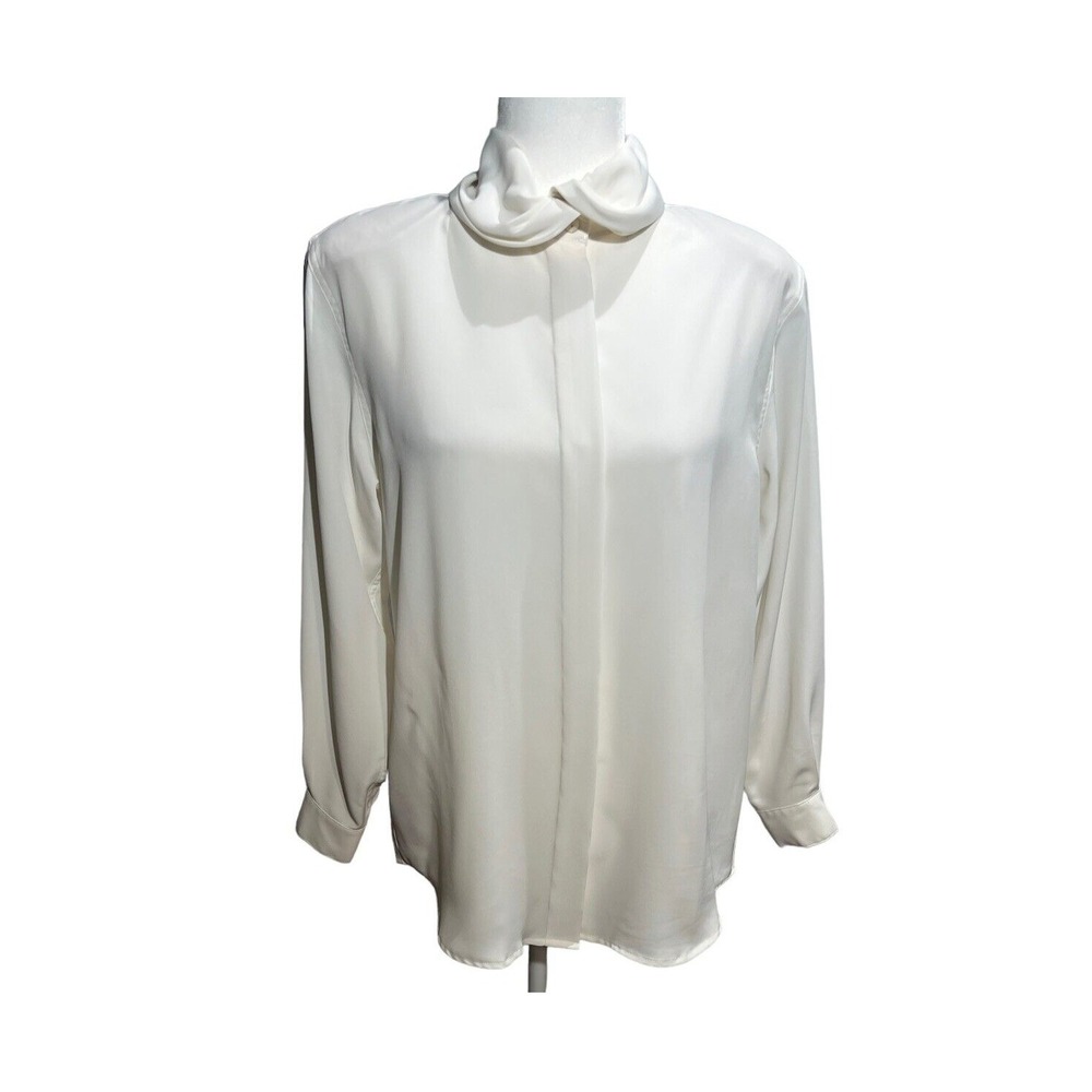 Susan Bristol Blouse Women Size 8 Vtg Off White Double Collar Polyester Careerβ